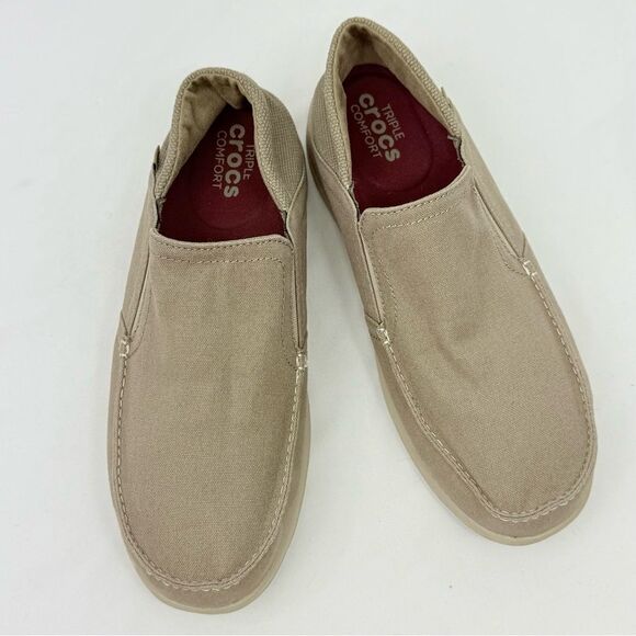 Crocs Tan Canvas Conversion Heel Slip On Deck Boat Loafers - Picture 2 of 12